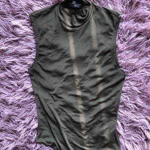 Sheer Olive Green Mock neck bodysuit